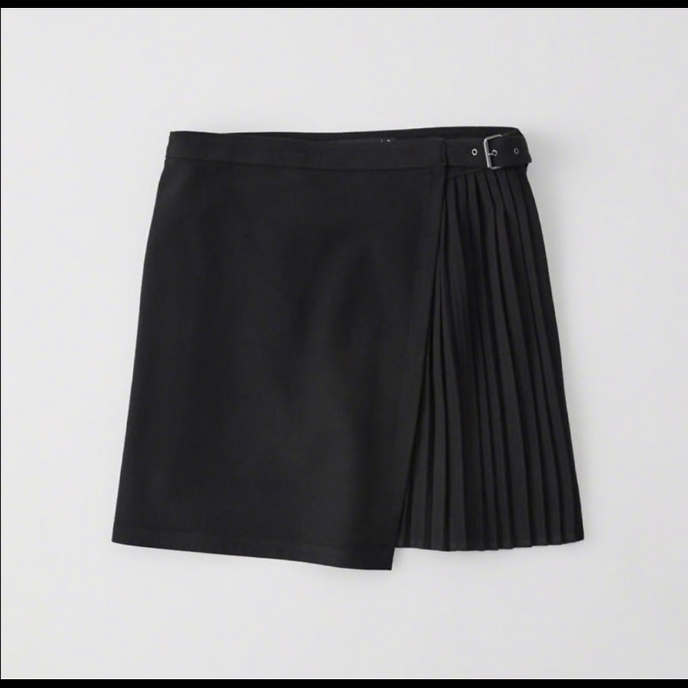 Black Pleated Wrap Skirt with Buckle Detail